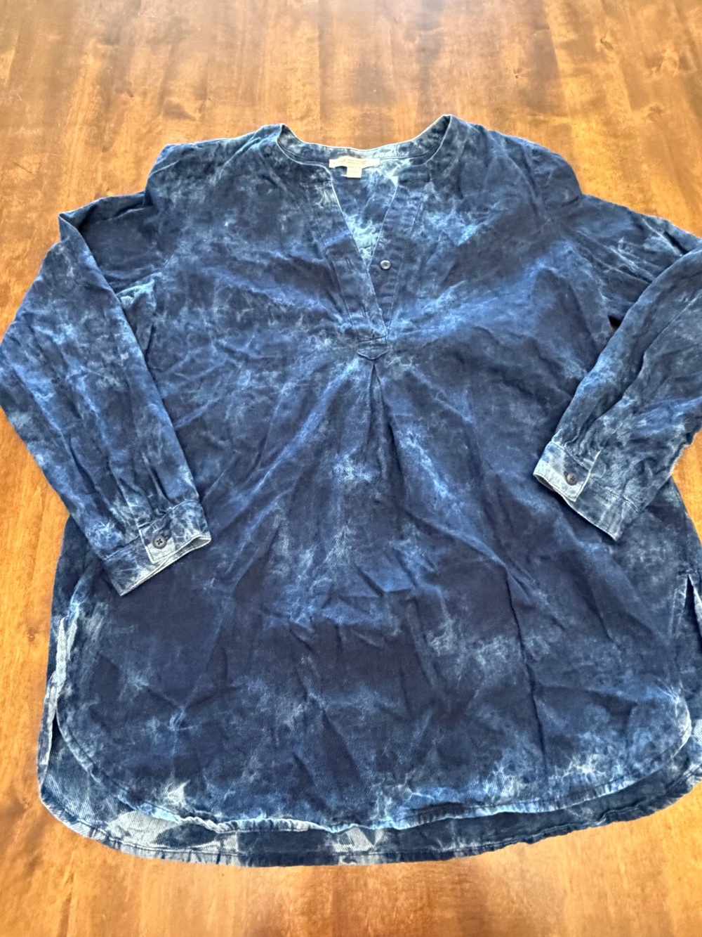 Women's Pure J. Jill Organic Cotton Blue Tie-Dye Long Sleeve Tunic Top Medium